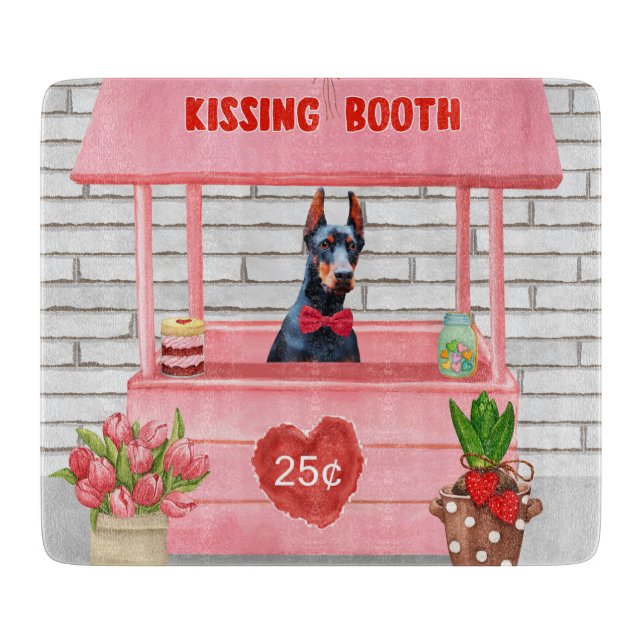Doberman Dog Valentine's Day Kissing Booth Cutting Board (Front)