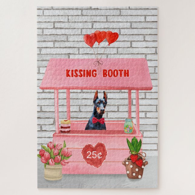 Doberman Dog Valentine's Day Kissing Booth Jigsaw Puzzle (Vertical)