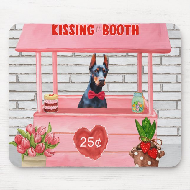 Doberman Dog Valentine's Day Kissing Booth Mouse Pad (Front)