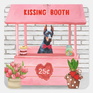 Doberman Dog Valentine's Day Kissing Booth Square Sticker