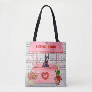 Doberman Dog Valentine's Day Kissing Booth Tote Bag