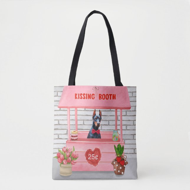 Doberman Dog Valentine's Day Kissing Booth Tote Bag (Front)