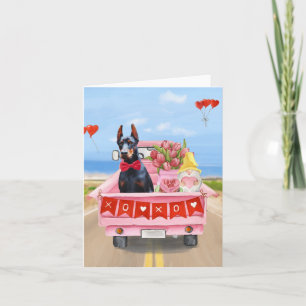 Doberman Dog Valentine's Day Truck Hearts Card