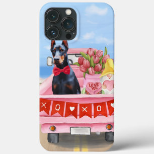 Doberman Dog Valentine's Day Truck Hearts iPhone 13 Pro Max Case