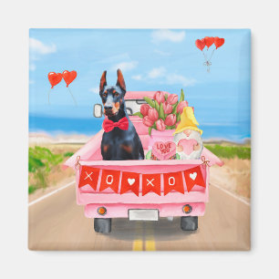 Doberman Dog Valentine's Day Truck Hearts Magnet