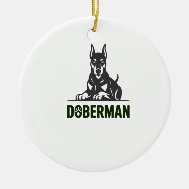 Doberman Dog Vector 2 Colours Ceramic Ornament (Front)