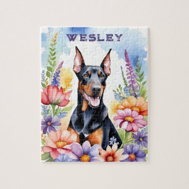 Doberman Dog Vibrant Watercolor Pet Jigsaw Puzzle (Vertical)