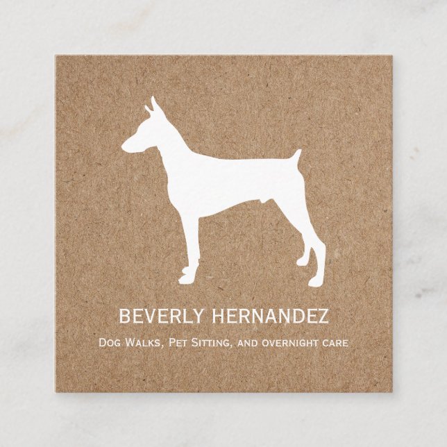 Doberman Dog Walker Trainer Puppy sitting  kraft Square Business Card (Front)
