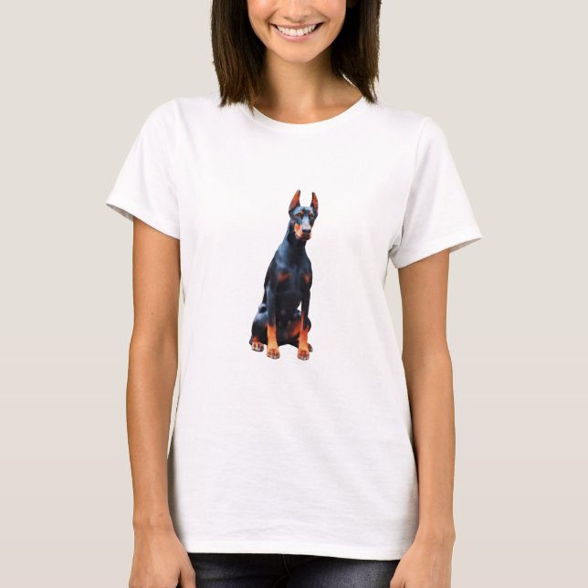 Doberman Dog Watercolor Art Painting T-Shirt (Front)