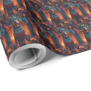 Doberman Dog With Christmas Gifts Fireplace Wrapping Paper