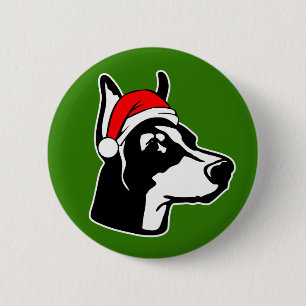 Doberman Dog with Christmas Santa Hat 6 Cm Round Badge