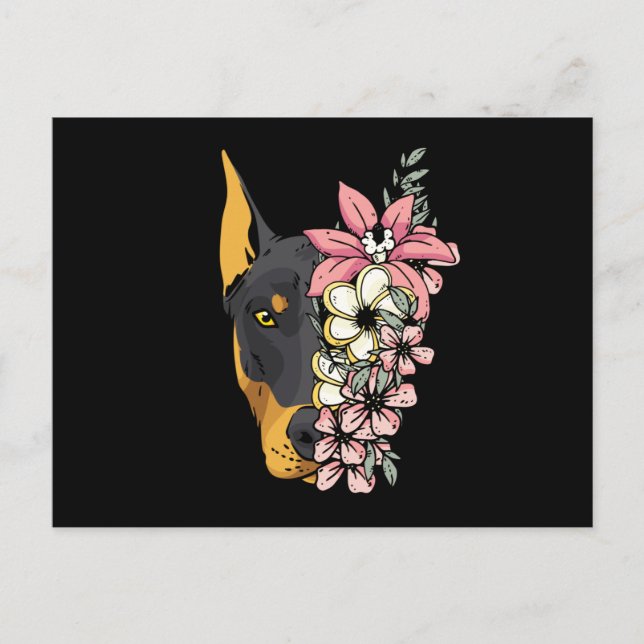 Doberman Dog with Flowers Postcard (Front)