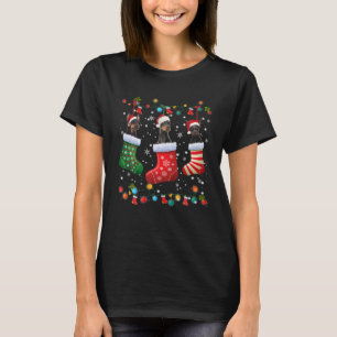 Doberman Dogs in Christmas Socks Funny Xmas Pajama T-Shirt