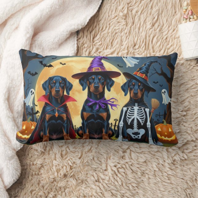 Doberman Dogs Pumpkin Halloween Funny Lumbar Cushion (Blanket)
