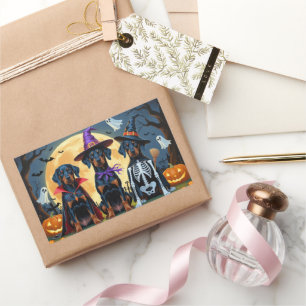 Doberman Dogs Pumpkin Halloween Funny Rectangular Sticker
