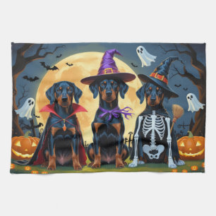 Doberman Dogs Pumpkin Halloween Funny Tea Towel