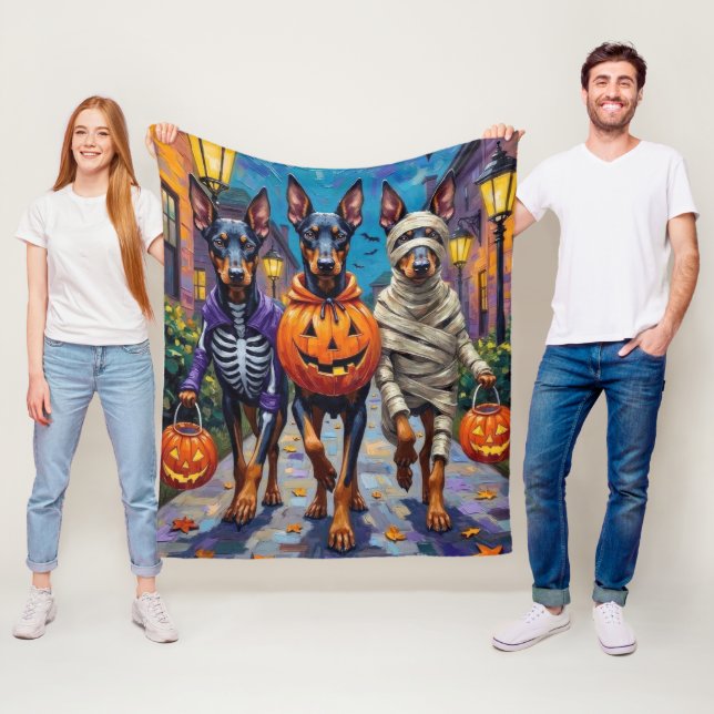 Doberman Dogs Trick-or-Treating Halloween Costumes Fleece Blanket (In Situ)