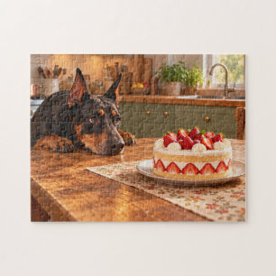 Doberman Dreaming of Strawberry Cake Jigsaw Puzzle