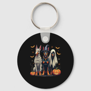Doberman Halloween Costume Mummy Witch Ghost Key Ring