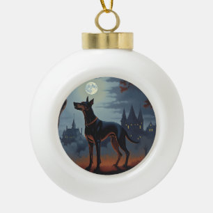 Doberman Halloween Scary Ceramic Ball Christmas Ornament