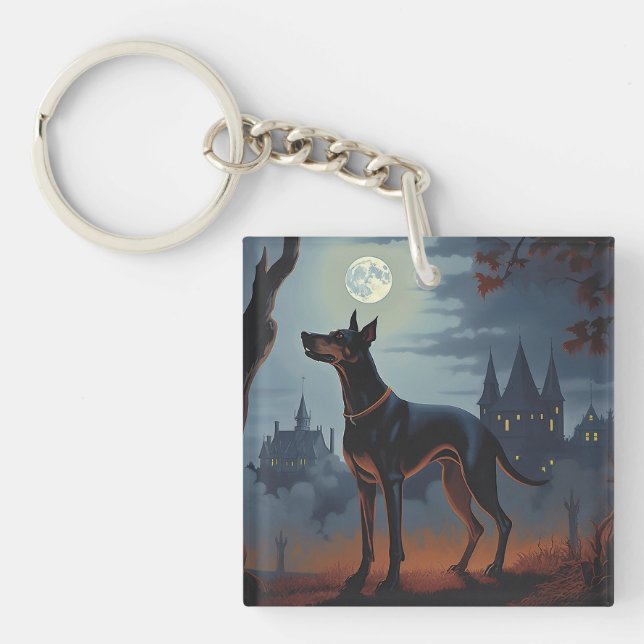Doberman Halloween Scary Key Ring (Front)