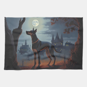 Doberman Halloween Scary Tea Towel