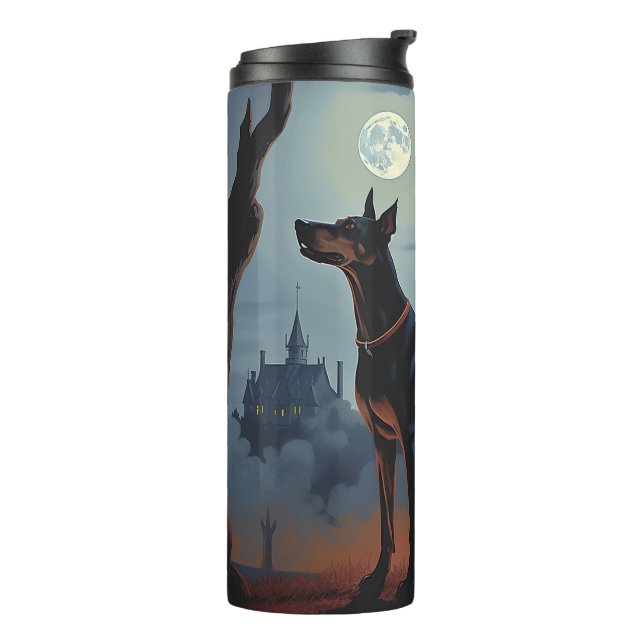 Doberman Halloween Scary Thermal Tumbler (Rotated Left)