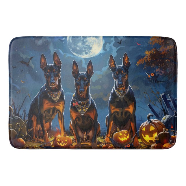 Doberman Halloween Spooky Bath Mat (Front)