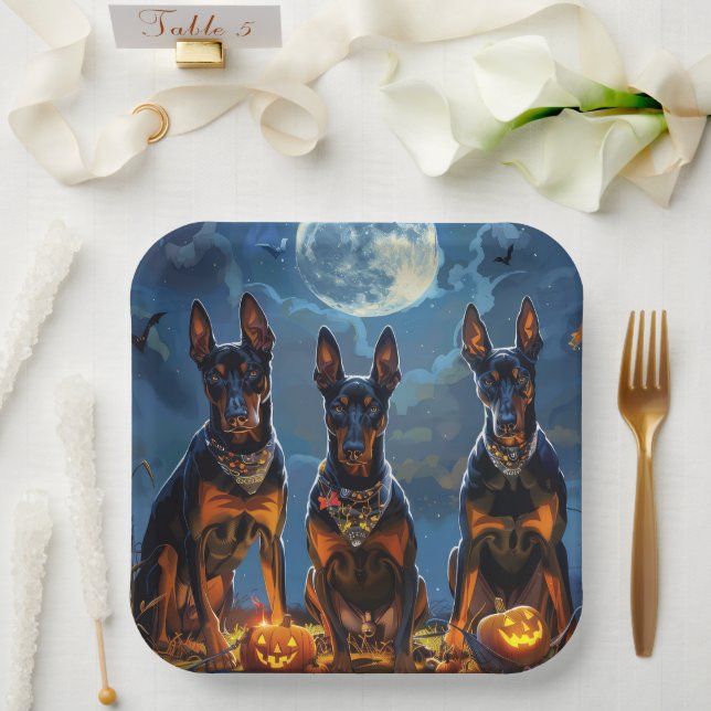 Doberman Halloween Spooky Paper Plate (Wedding)