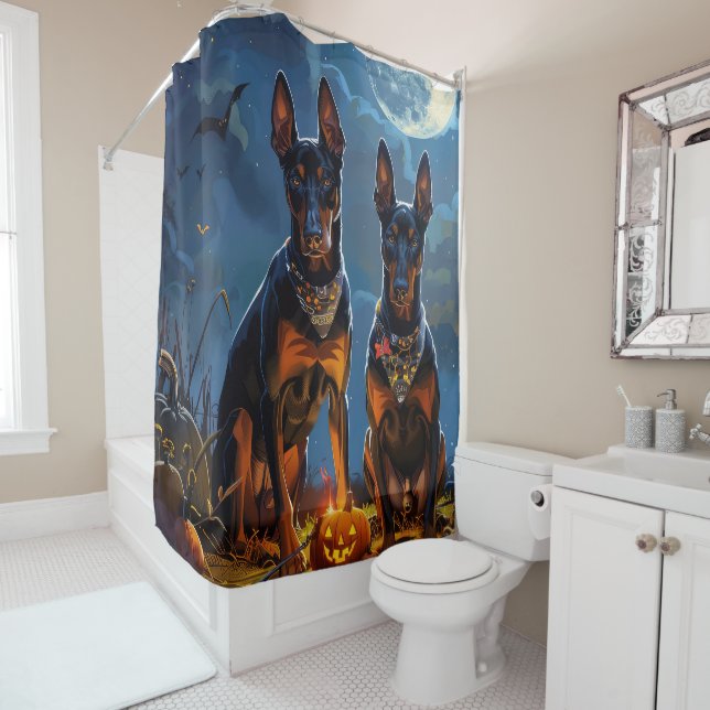 Doberman Halloween Spooky Shower Curtain (In Situ)