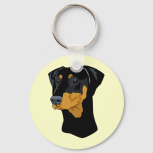 Doberman Head, Black, Uncropped Key Ring