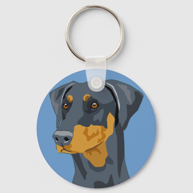 Doberman Head, Blue, Uncropped Key Ring (Front)