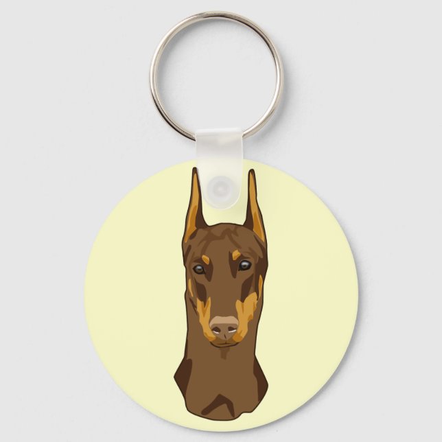 Doberman Head, Red Key Ring (Front)