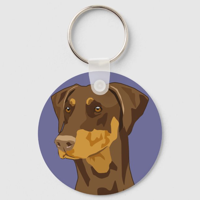Doberman Head, Red, Uncropped Key Ring (Front)