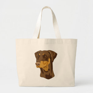 Doberman Head, Red, Uncropped Large Tote Bag