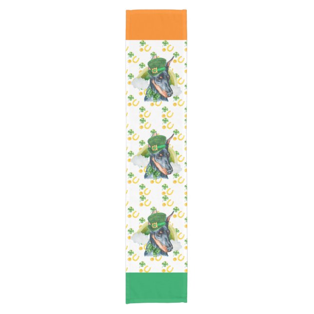 Doberman Holiday Home Decor St Patricks Day Short Table Runner (Front)