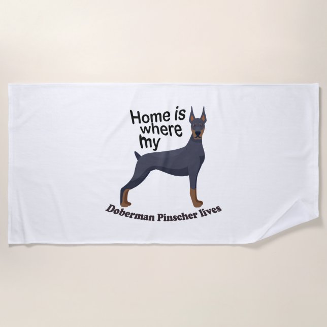 Doberman Home Beach Towel (Front)