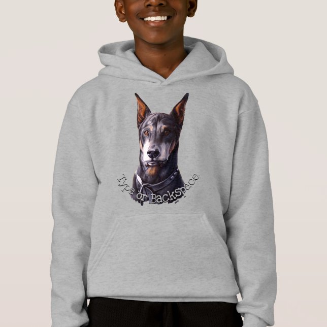 Doberman Hoodie Kid's Personalised Dog Art Shirt (Front)