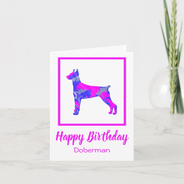 Doberman Hot Pink Silhouette Dog Funny Birthday Card (Front)