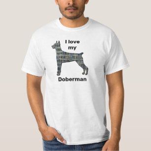 Doberman I Love My Dog Yellow & Black Grid Lines T-Shirt