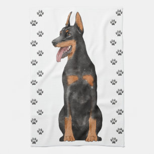 Doberman Illustration  Tea Towel