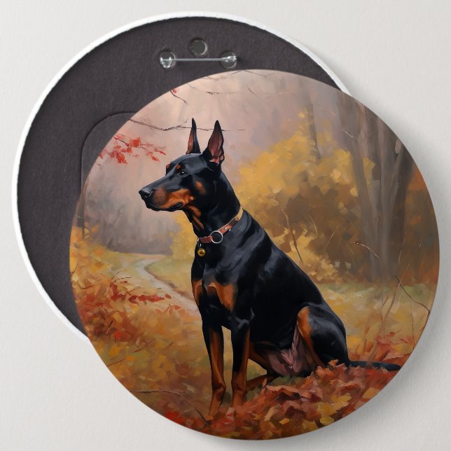 Doberman in Autumn Leaves Fall Inspire  6 Cm Round Badge (Front & Back)