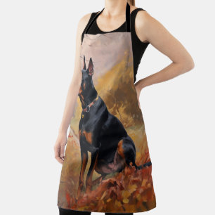 Doberman in Autumn Leaves Fall Inspire  Apron