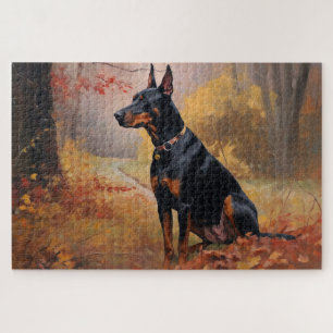 Doberman in Autumn Leaves Fall Inspire  Jigsaw Puzzle