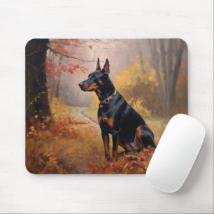 Doberman in Autumn Leaves Fall Inspire Mouse Pad