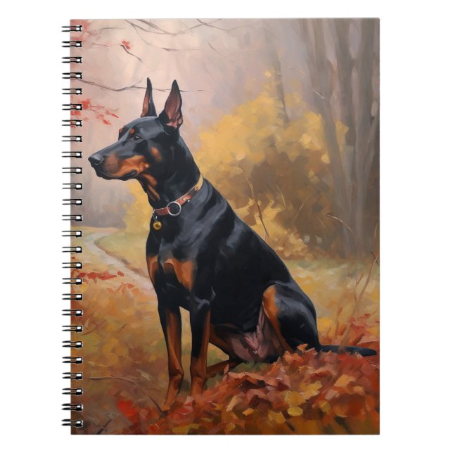 Doberman in Autumn Leaves Fall Inspire  Notebook (Front)