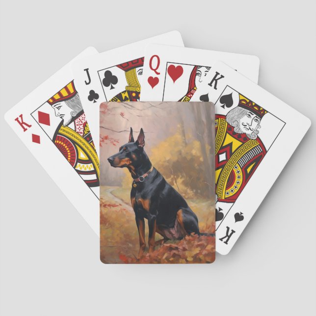 Doberman in Autumn Leaves Fall Inspire  Playing Cards (Back)