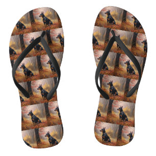 Doberman in Autumn Leaves Fall Inspire  Thongs
