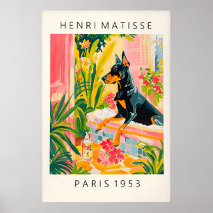 Doberman in Bathtub Art Print Funny Dog Bathroom