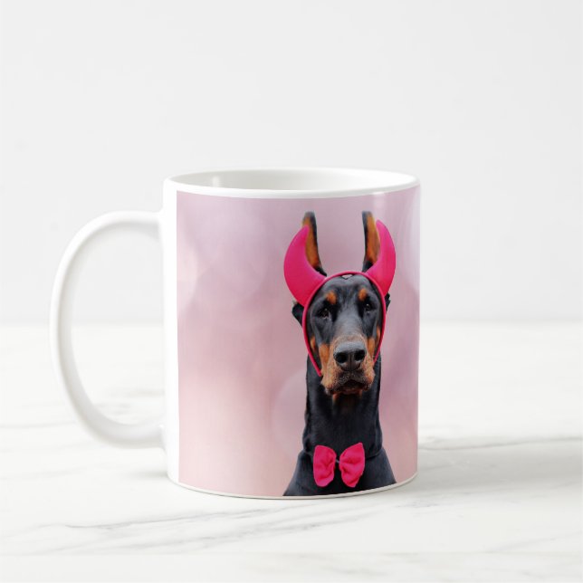 Doberman in Devil Costume Coffee Mug (Left)